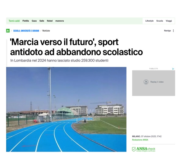 ANSA - 'MARCIA VERSO IL FUTURO', SPORT ANTIDOTO AD ABBANDONO SCOLASTICO